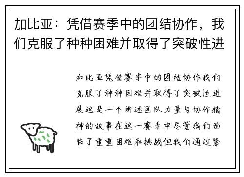 加比亚：凭借赛季中的团结协作，我们克服了种种困难并取得了突破性进展